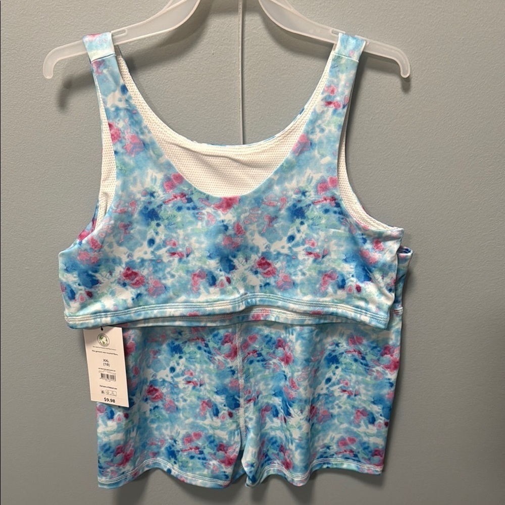 Athletic Blue and Pink Tie-Dye Tank Top and Shorts Set